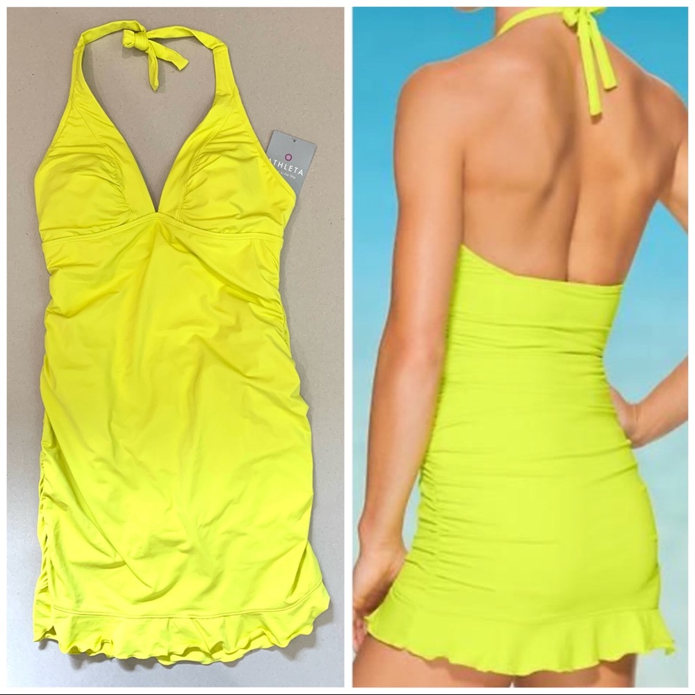 ATHLETA Shirrendipity Halter One Pieces Yellow Swimdress